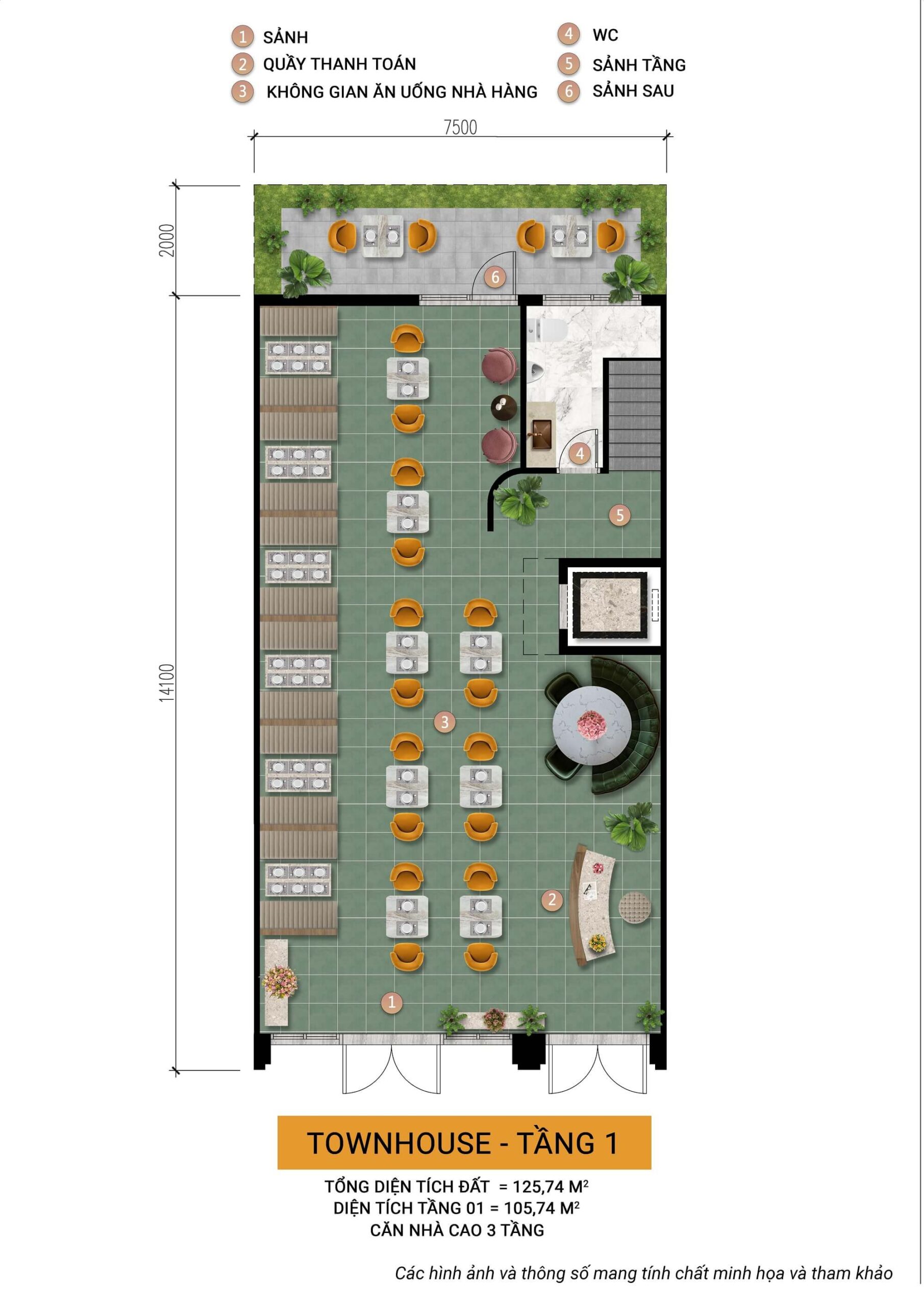 layout nhà phố charmora tầng 1