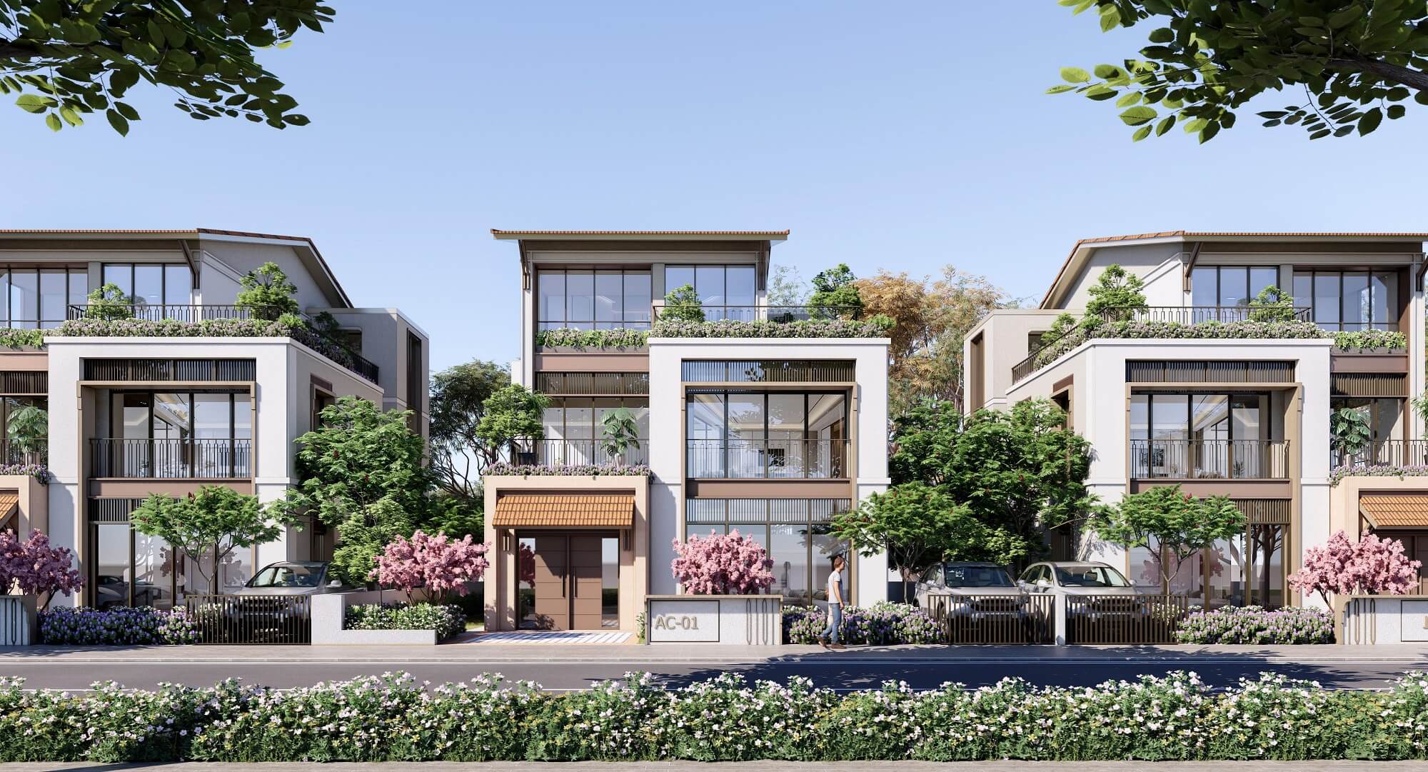 Phối cảnh mặt ngoài biệt thự đơn lập